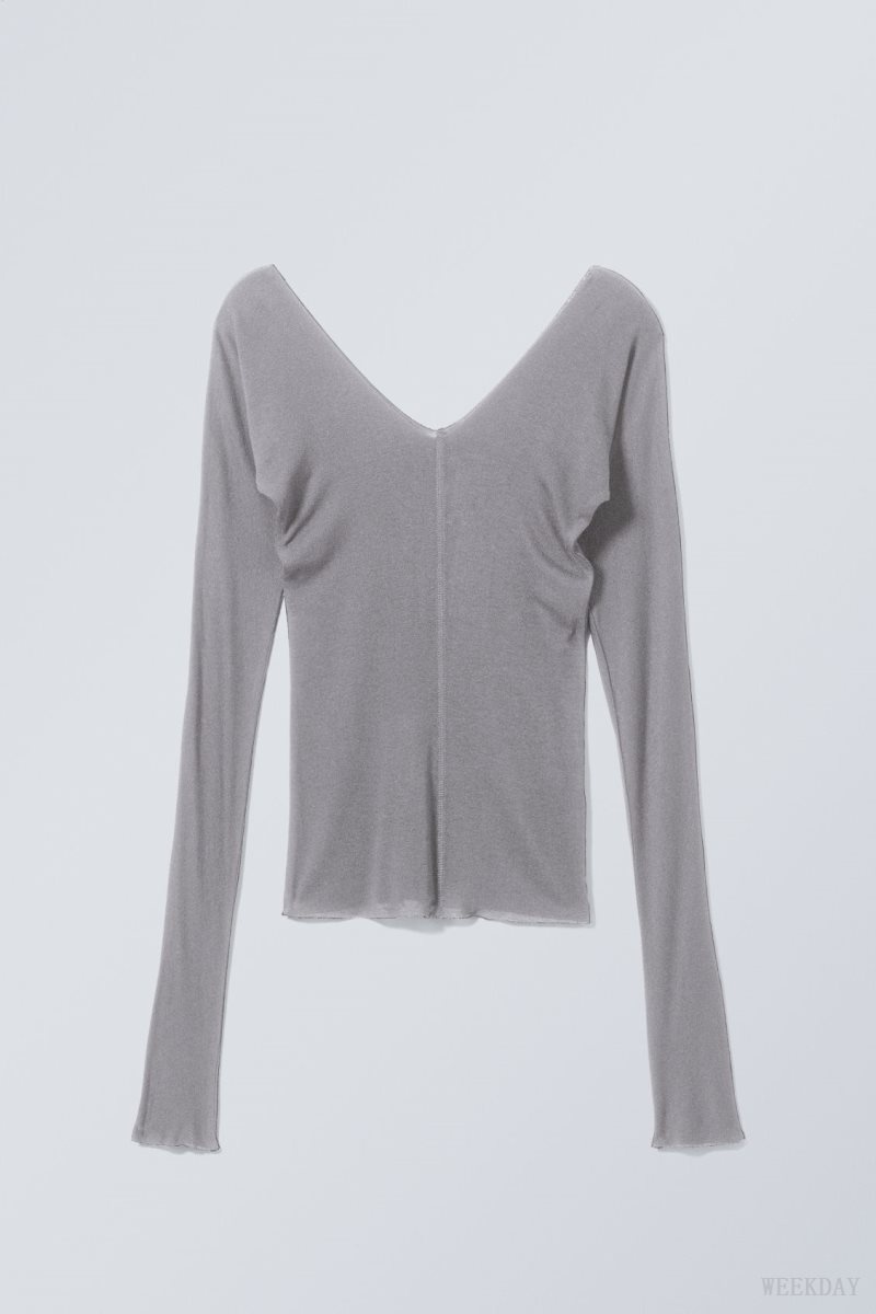 Weekday Yen Sheer Longsleeve Top Grey | GWGI8112