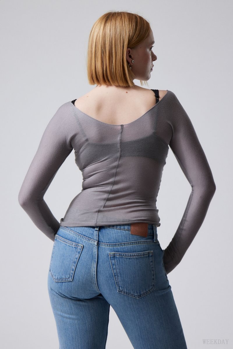 Weekday Yen Sheer Longsleeve Top Grey | GWGI8112