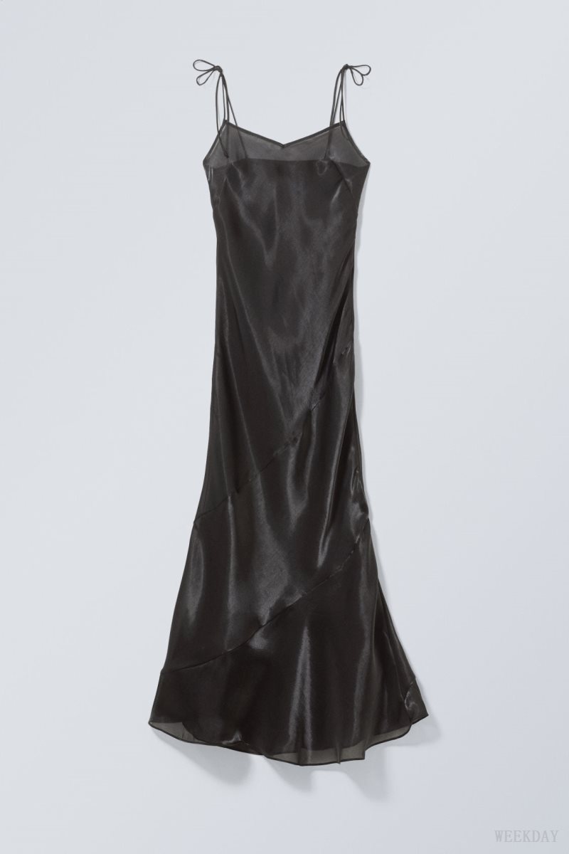 Weekday Yoko Sheer Slip Maxi Dress Black | CULR4376