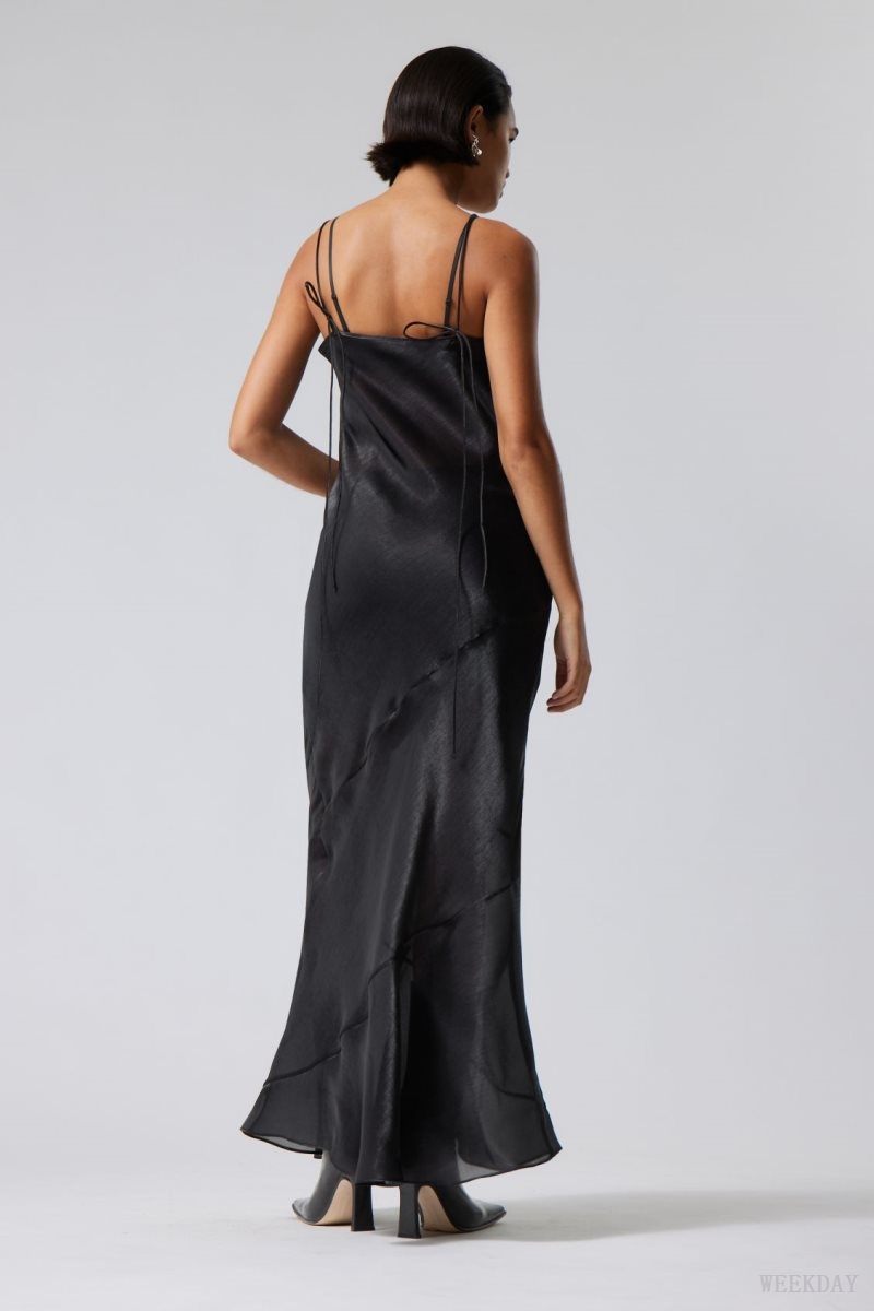 Weekday Yoko Sheer Slip Maxi Dress Black | CULR4376