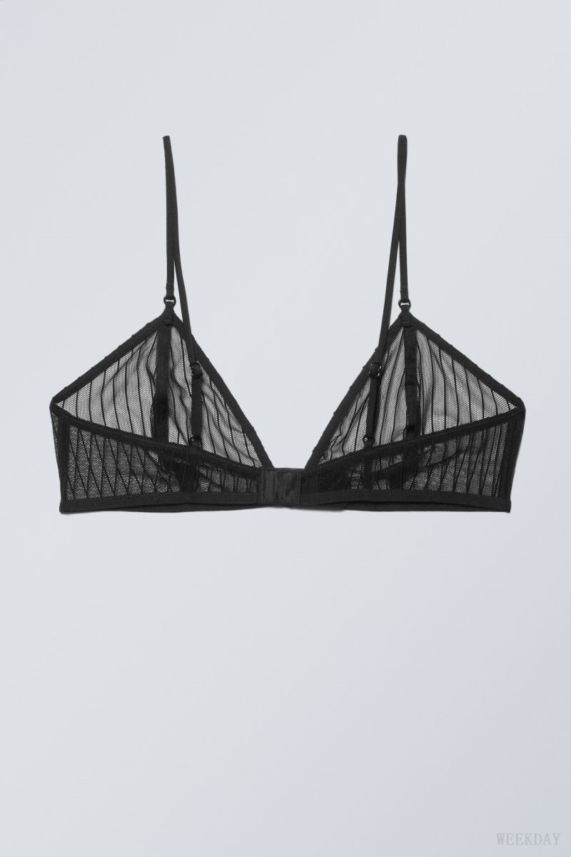 Weekday Zelda Lace Bralette Bralette Black Stripes | KMCF0283