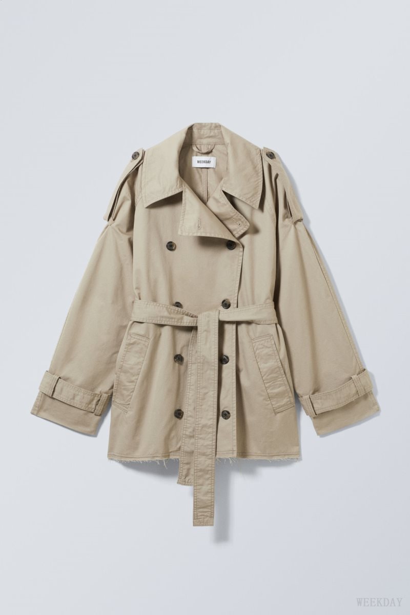 Weekday Zoey Short Frayed Trench Coat Beige | DEBB5385