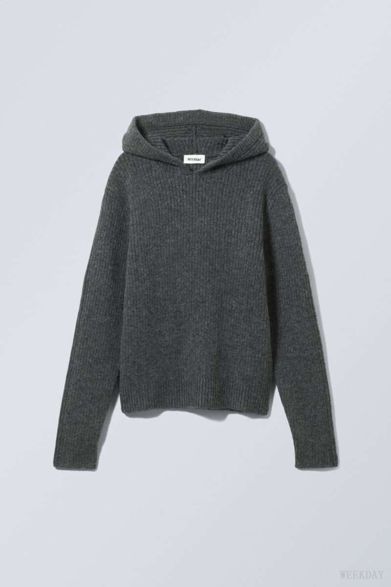 Weekday Zuri Knit Hoodie Dark Grey | PWCA8439