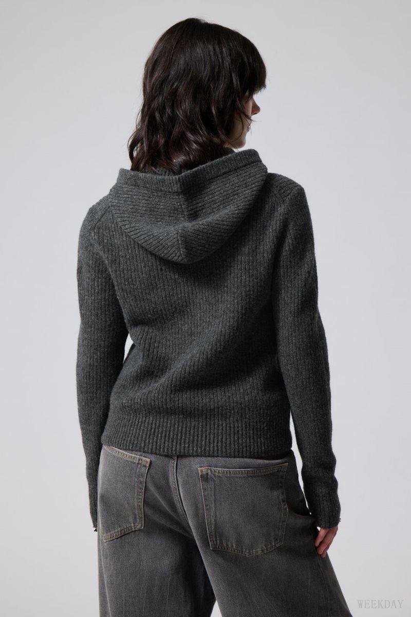 Weekday Zuri Knit Hoodie Dark Grey | PWCA8439