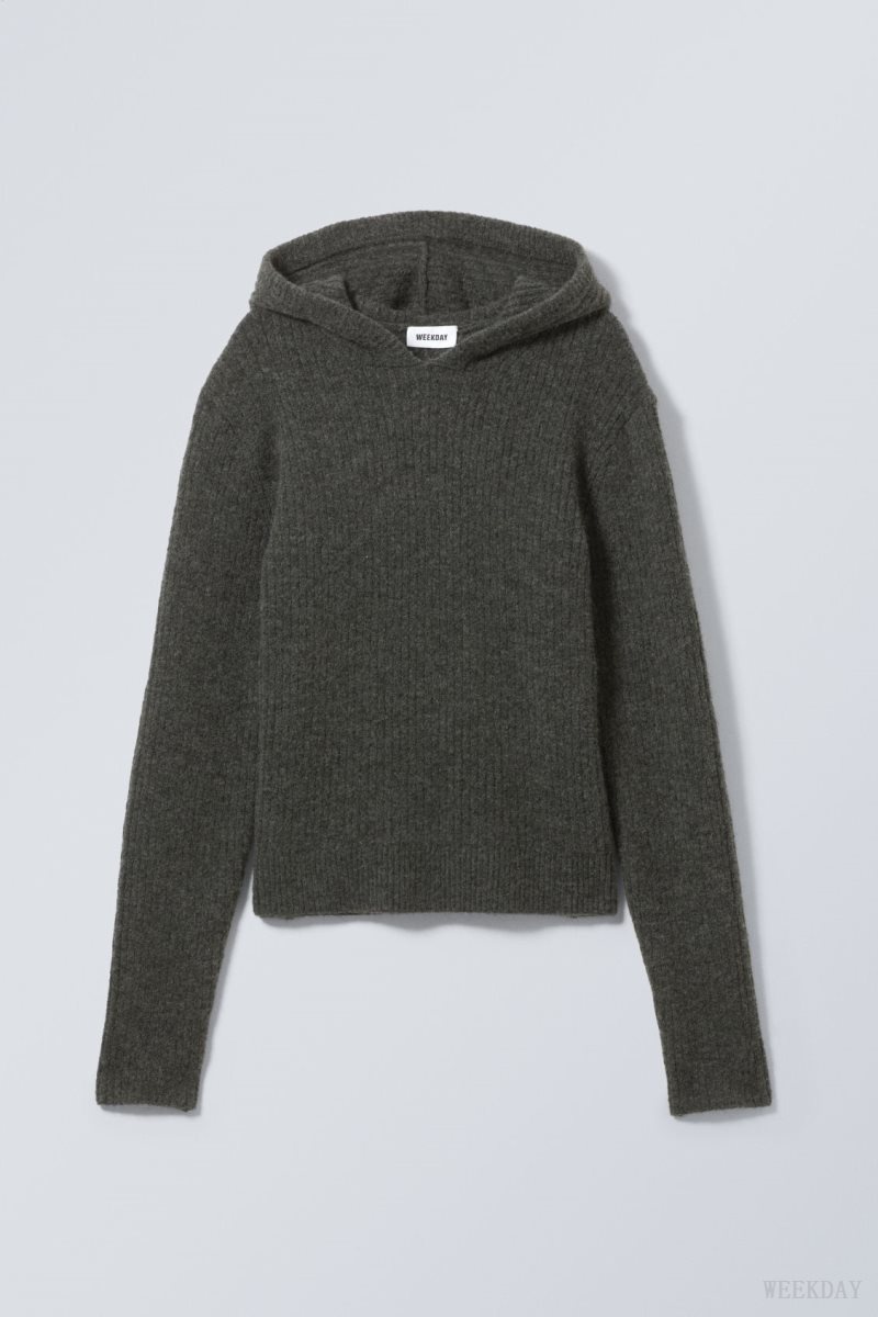 Weekday Zuri Knit Hoodie Dark Mole | ZJGK6640