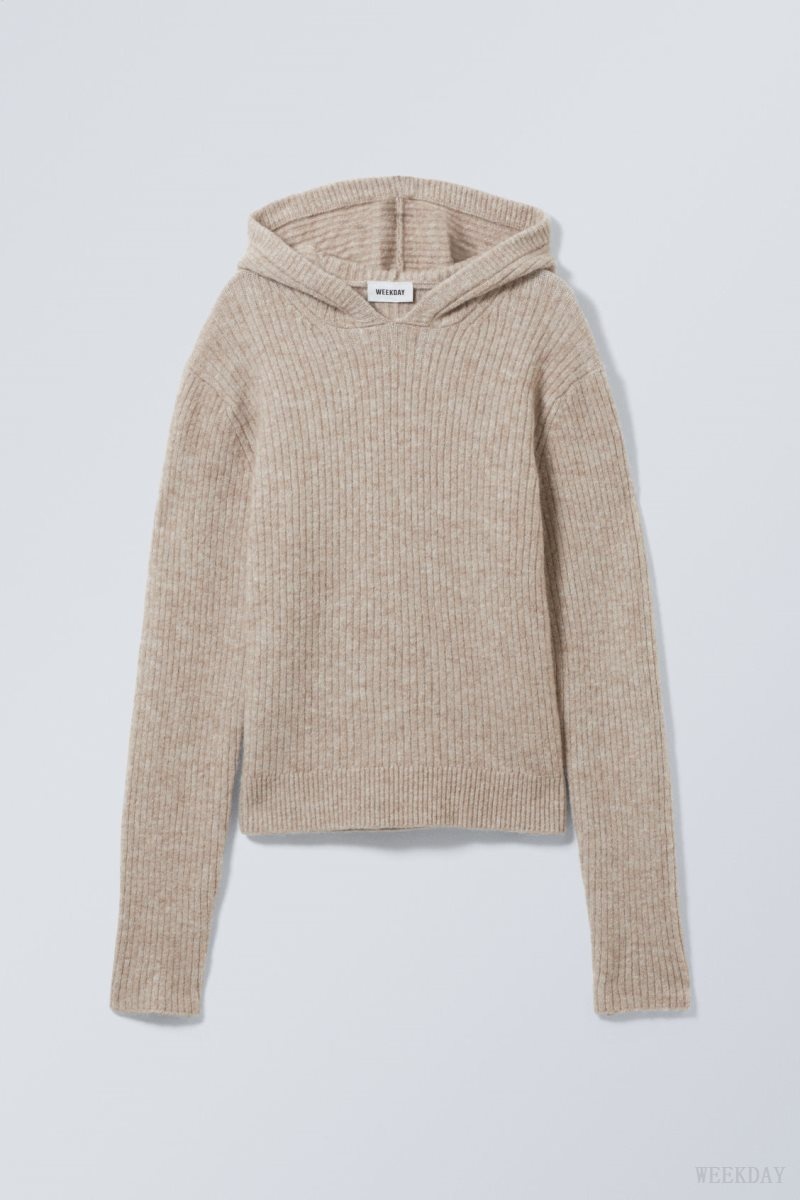 Weekday Zuri Knit Hoodie Light Mole | KMQK9604