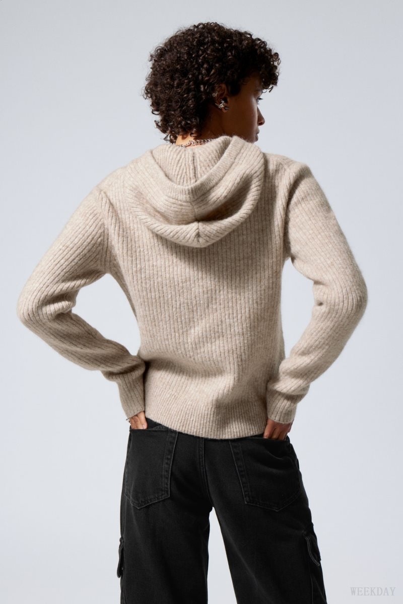 Weekday Zuri Knit Hoodie Light Mole | KMQK9604